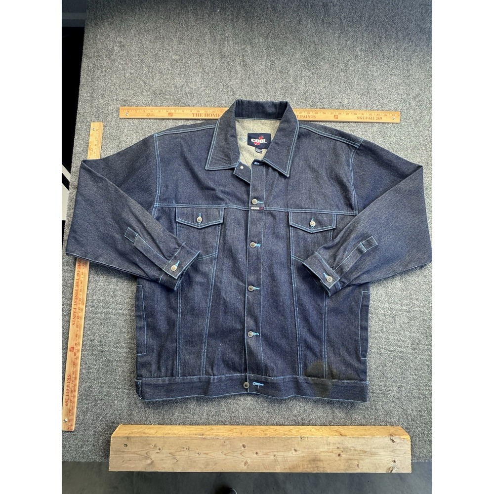 Mens Vtg COOL J Y2K Dark Wash Denim Trucker Jacket/2-Sided Logo Size XL